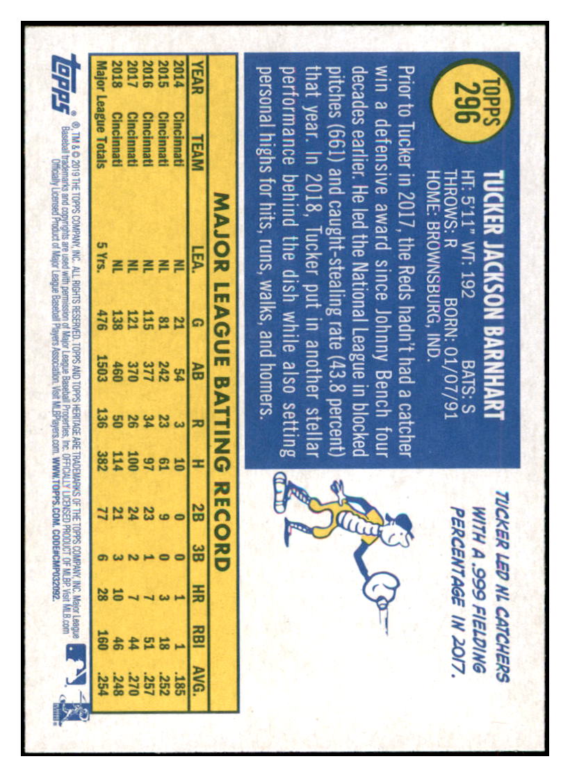 2019 Topps Heritage Tucker Barnhart Cincinnati Reds #296 Baseball card TMH1B simple Xclusive Collectibles