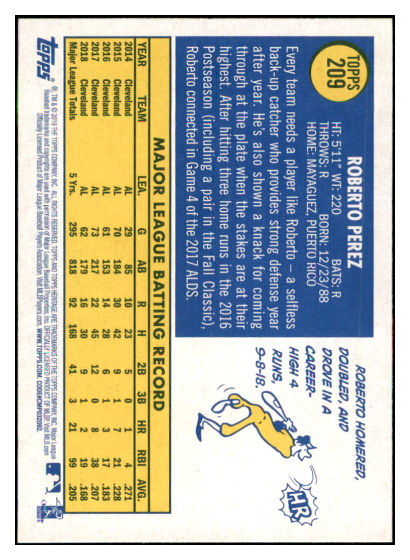 2019 Topps Heritage Roberto Perez Cleveland Indians #209 Baseball card TMH1B simple Xclusive Collectibles