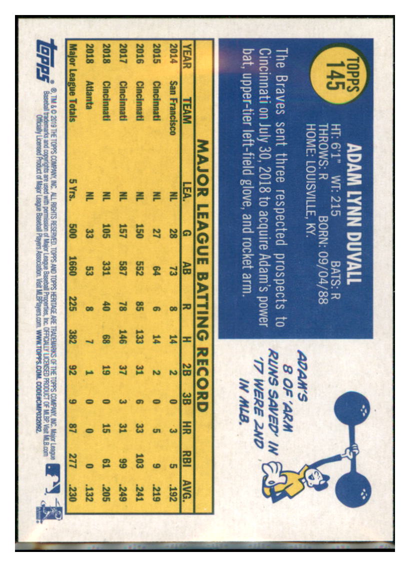 2019 Topps Heritage Adam Duvall    Atlanta Braves #145 Baseball card    TMH1B simple Xclusive Collectibles