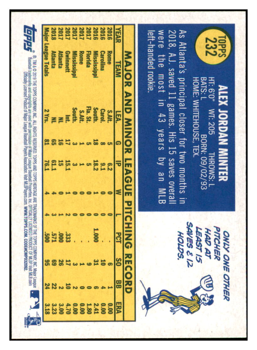 2019 Topps Heritage A.J. Minter    Atlanta Braves #232 Baseball card    TMH1B simple Xclusive Collectibles