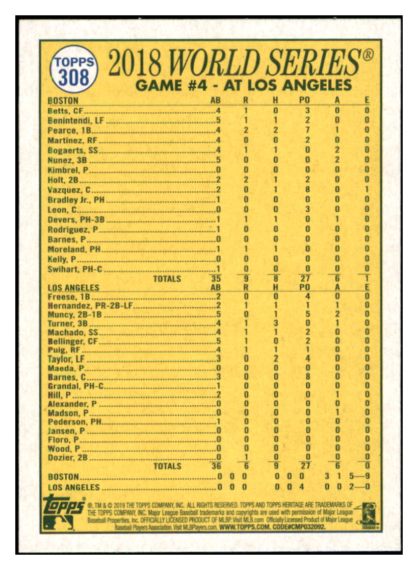 2019 Topps Heritage Pearce Does Damage
with a Four-RBI Night! Boston Red
Sox #308 Baseball card TMH1B simple Xclusive Collectibles