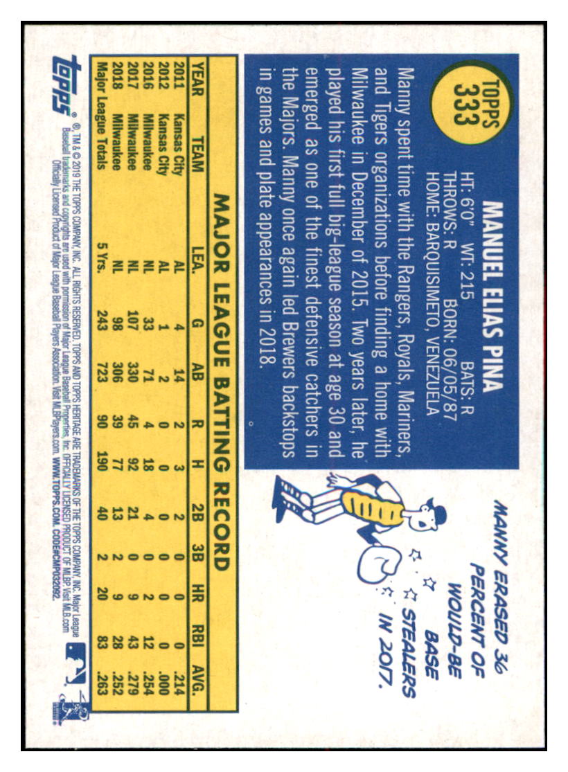 2019 Topps Heritage Manny Pina    Milwaukee Brewers #333 Baseball card    TMH1B simple Xclusive Collectibles