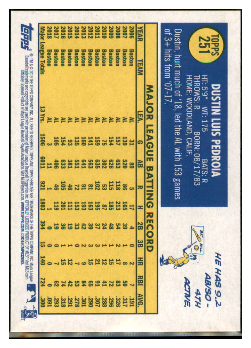 2019 Topps Heritage Dustin Pedroia Boston Red Sox #251 Baseball card TMH1B simple Xclusive Collectibles
