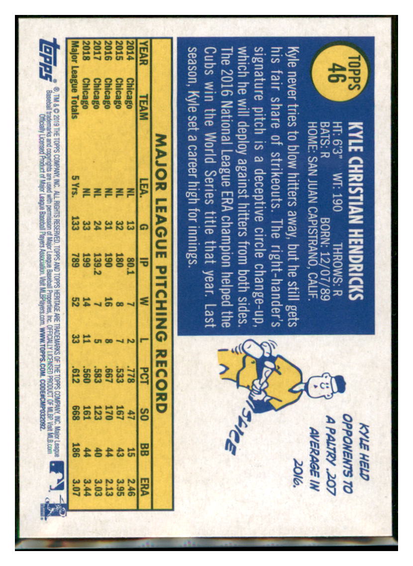 2019 Topps Heritage Kyle Hendricks Chicago Cubs #46 Baseball card TMH1B_1a simple Xclusive Collectibles