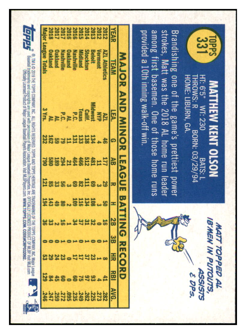 2019 Topps Heritage Matt Olson    Oakland Athletics #331 Baseball card    TMH1B simple Xclusive Collectibles   