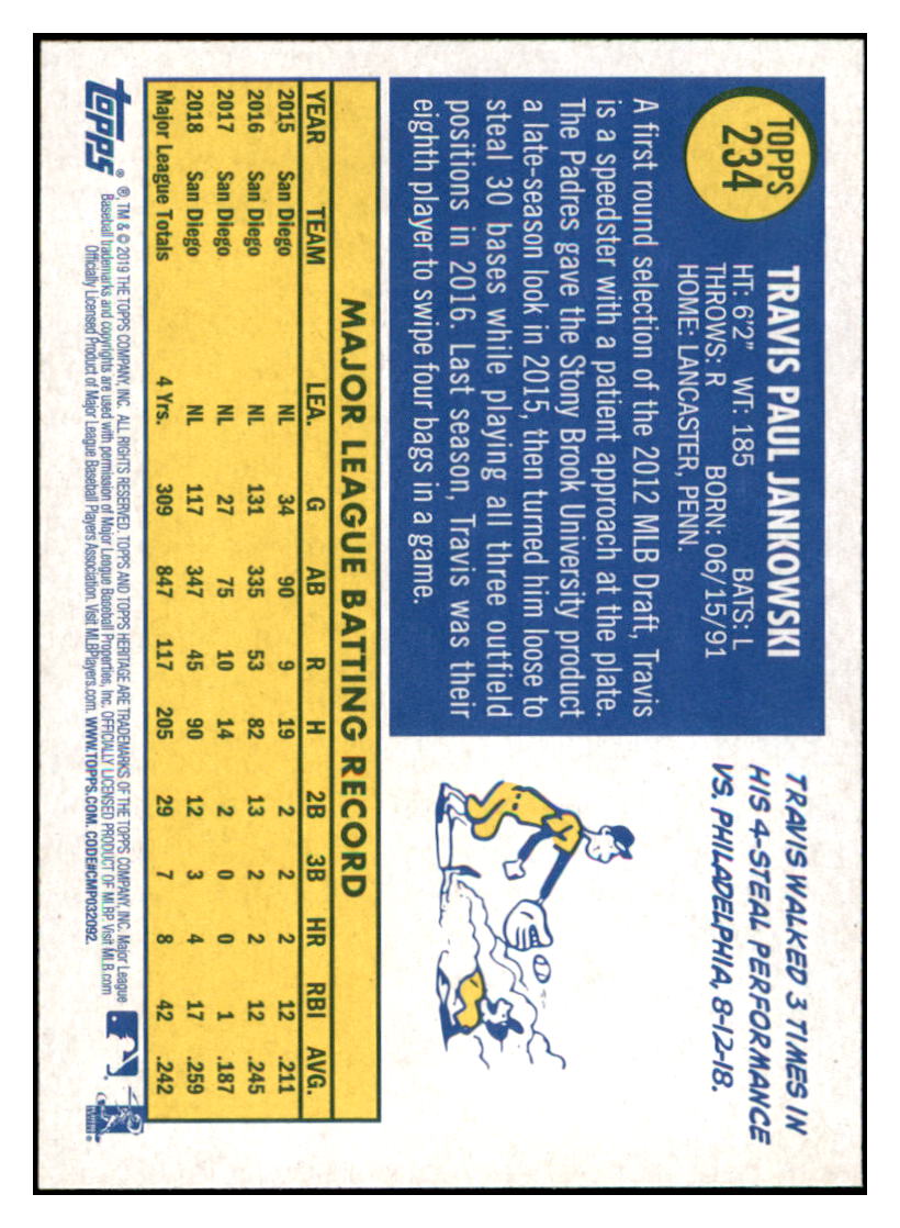 2019 Topps Heritage Travis Jankowski San Diego Padres #234 Baseball card TMH1B simple Xclusive Collectibles