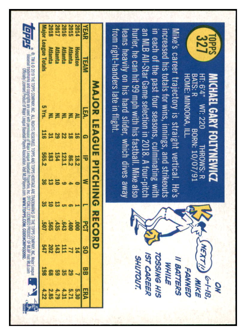 2019 Topps Heritage Mike Foltynewicz Atlanta Braves #327 Baseball card TMH1B simple Xclusive Collectibles