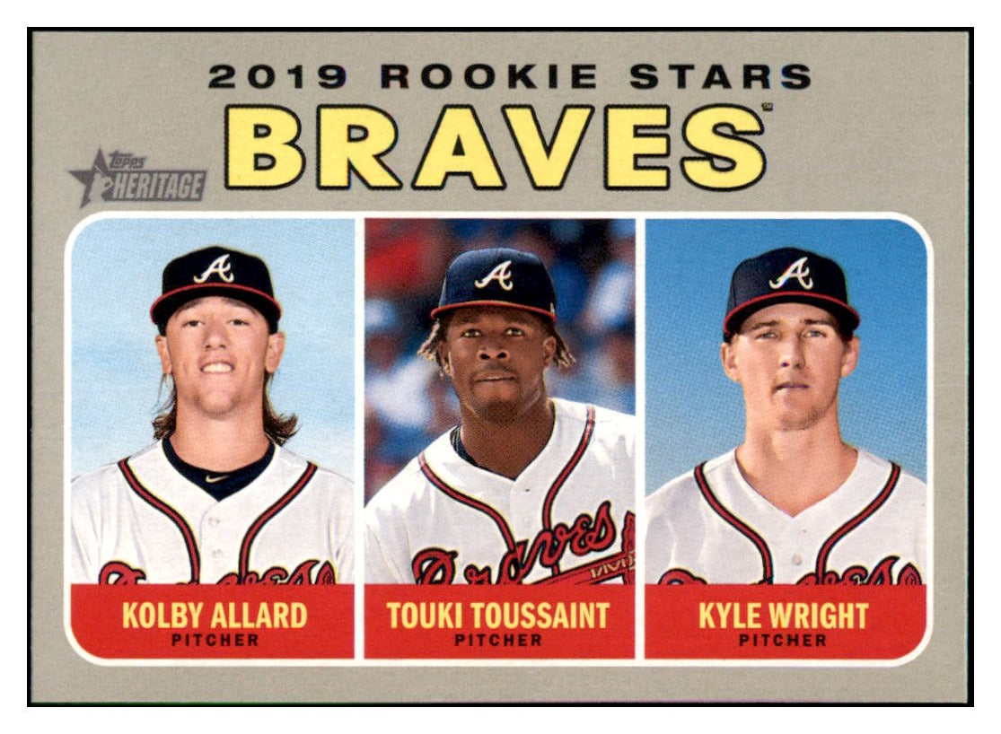 2019 Topps Heritage Kyle Wright / Touki
  Toussaint / Kolby Allard CPC, RC, RS   
  Atlanta Braves #399 Baseball card   
  TMH1B simple Xclusive Collectibles