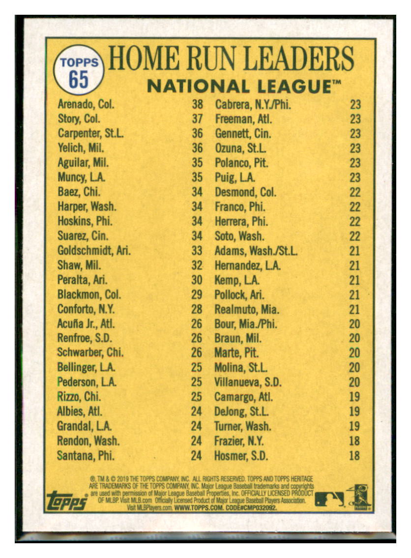2019 Topps Heritage Christian Yelich /
Matt Carpenter / Trevor Story / Nolan Arenado CPC, LL Milwaukee Brewers / St. Louis Cardinals /
Colorado Rockies #65 Baseball card
TMH1B simple Xclusive Collectibles