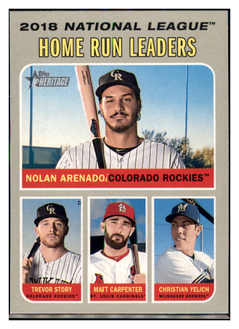 2019 Topps Heritage Christian Yelich /
Matt Carpenter / Trevor Story / Nolan Arenado CPC, LL Milwaukee Brewers / St. Louis Cardinals /
Colorado Rockies #65 Baseball card
TMH1B simple Xclusive Collectibles