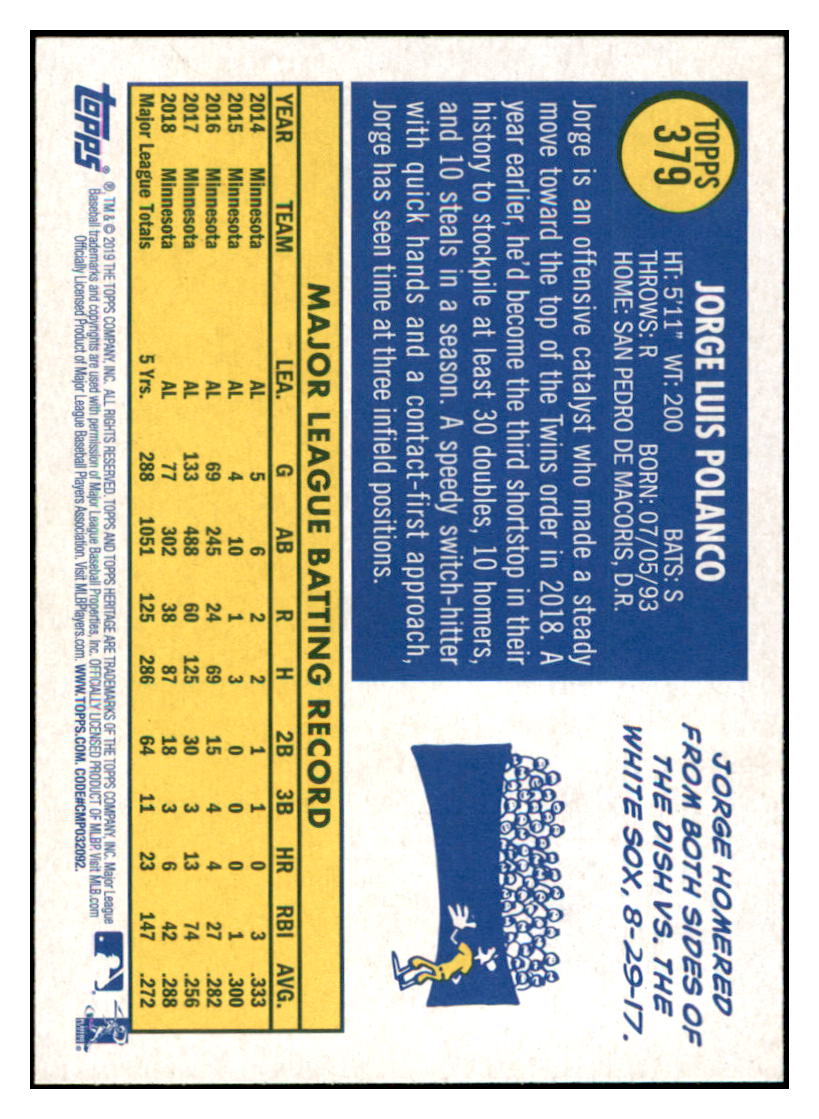 2019 Topps Heritage Jorge Polanco    Minnesota Twins #379 Baseball card    TMH1B simple Xclusive Collectibles
