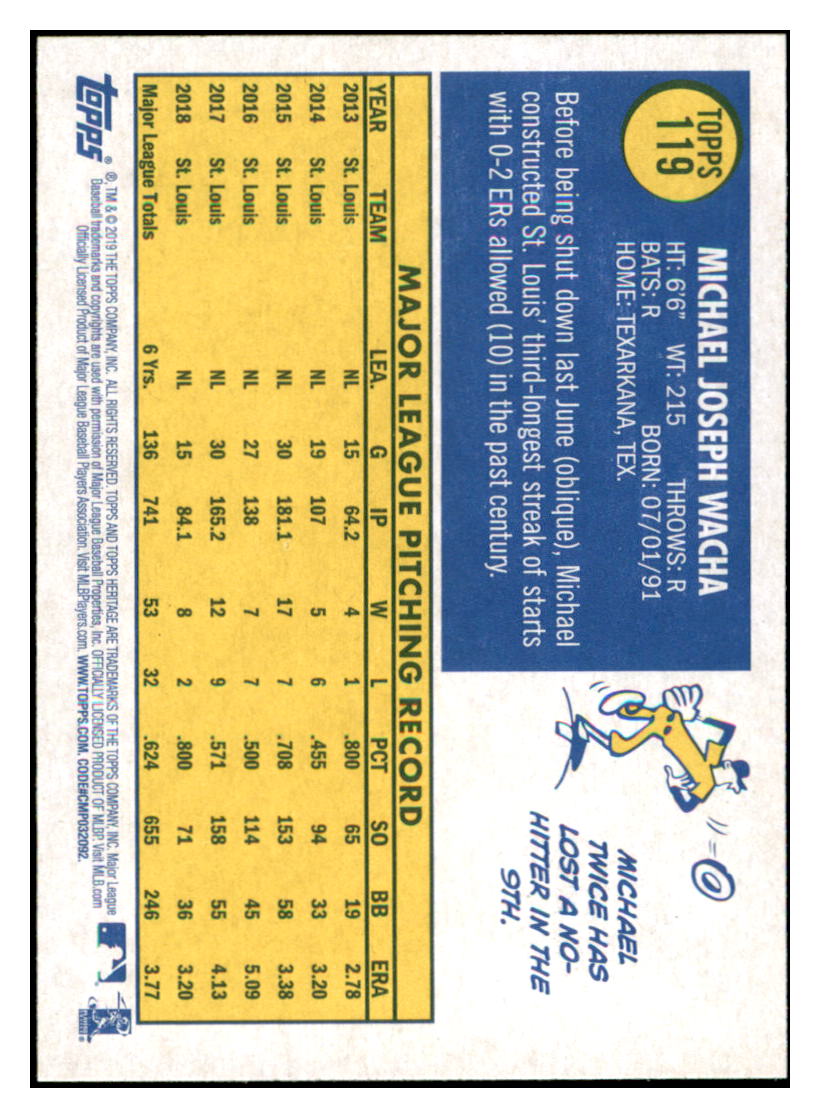 2019 Topps Heritage Michael Wacha St. Louis Cardinals #119 Baseball
card TMH1B simple Xclusive Collectibles
