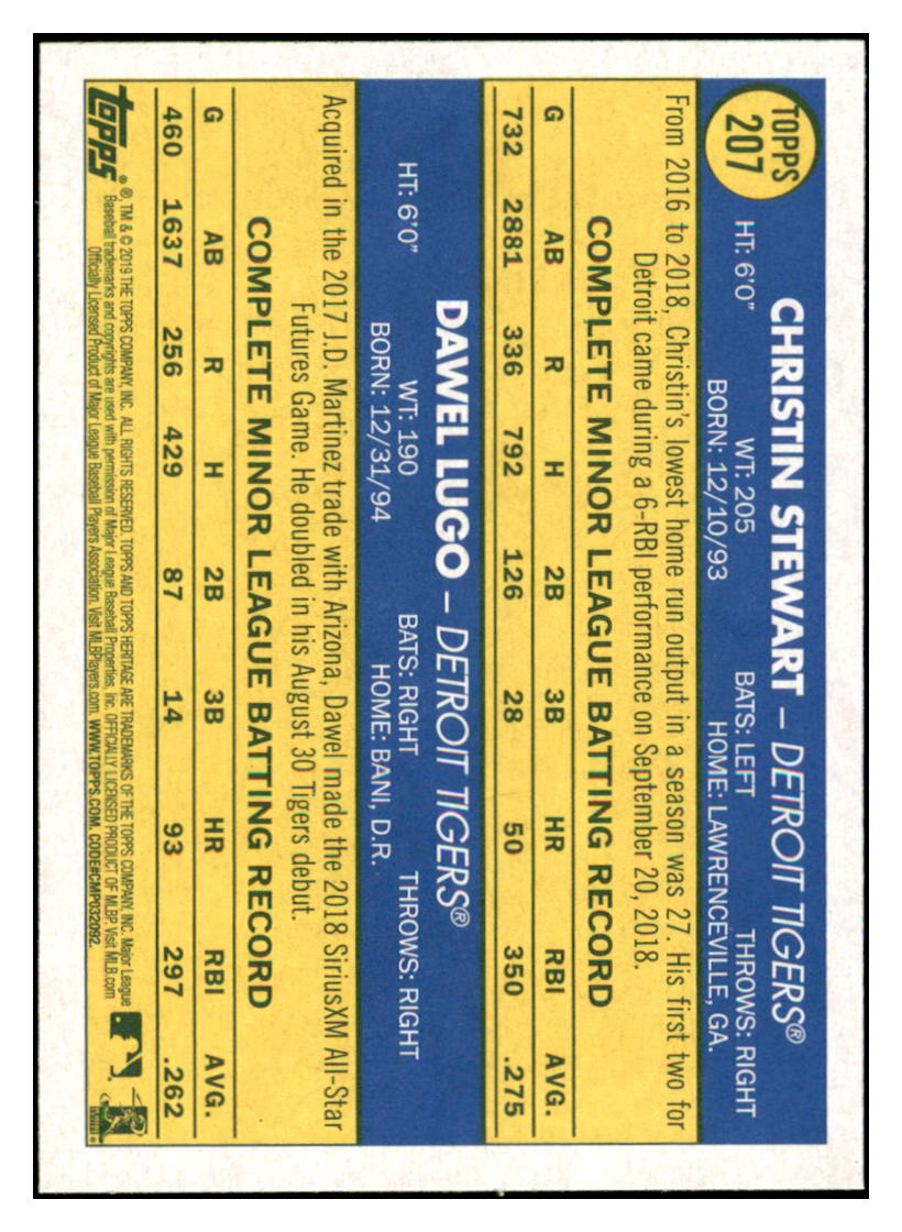 2019 Topps Heritage Dawel Lugo / Christin
Stewart CPC, RC, RS Detroit Tigers
#207 Baseball card TMH1B_1a simple Xclusive Collectibles