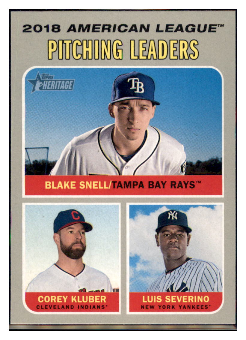 2019 Topps Heritage Corey Kluber / Luis
  Severino / Blake Snell CPC, LL   
  Cleveland Indians / New York Yankees / Tampa Bay Rays #70 Baseball
  card    TMH1B simple Xclusive Collectibles