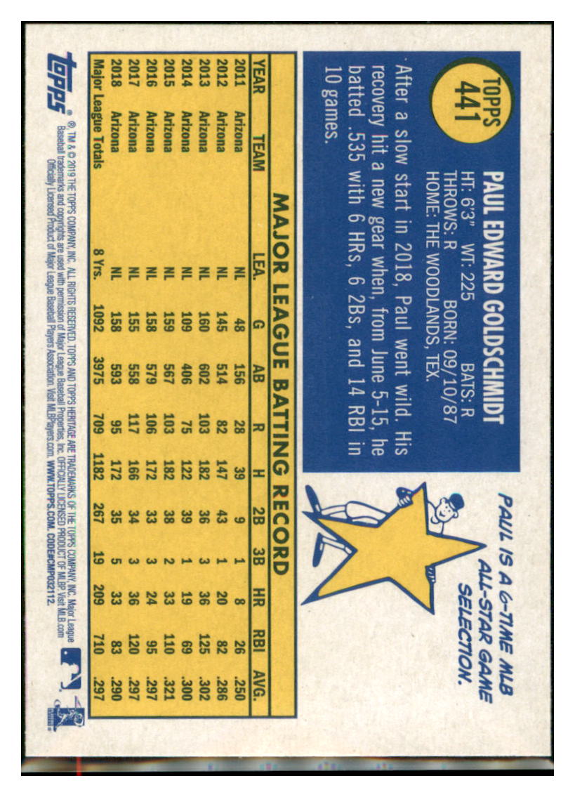 2019 Topps Heritage Paul Goldschmidt St. Louis Cardinals #441 Baseball
card TMH1B simple Xclusive Collectibles