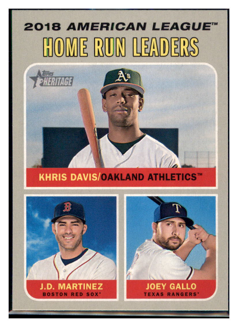 2019 Topps Heritage Joey Gallo / J.D.
  Martinez / Khris Davis CPC, LL    Texas
  Rangers / Boston Red Sox / Oakland Athletics #66 Baseball card    TMH1B_1a simple Xclusive Collectibles