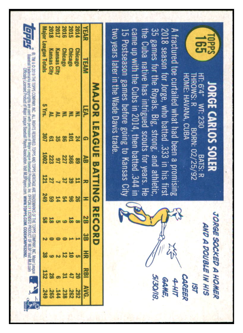 2019 Topps Heritage Jorge Soler Kansas City Royals #165 Baseball
card TMH1B simple Xclusive Collectibles