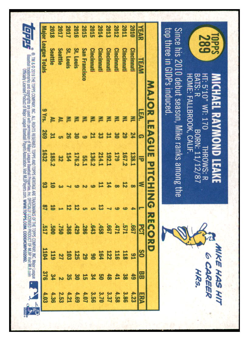2019 Topps Heritage Mike Leake Seattle Mariners #289 Baseball card TMH1B simple Xclusive Collectibles