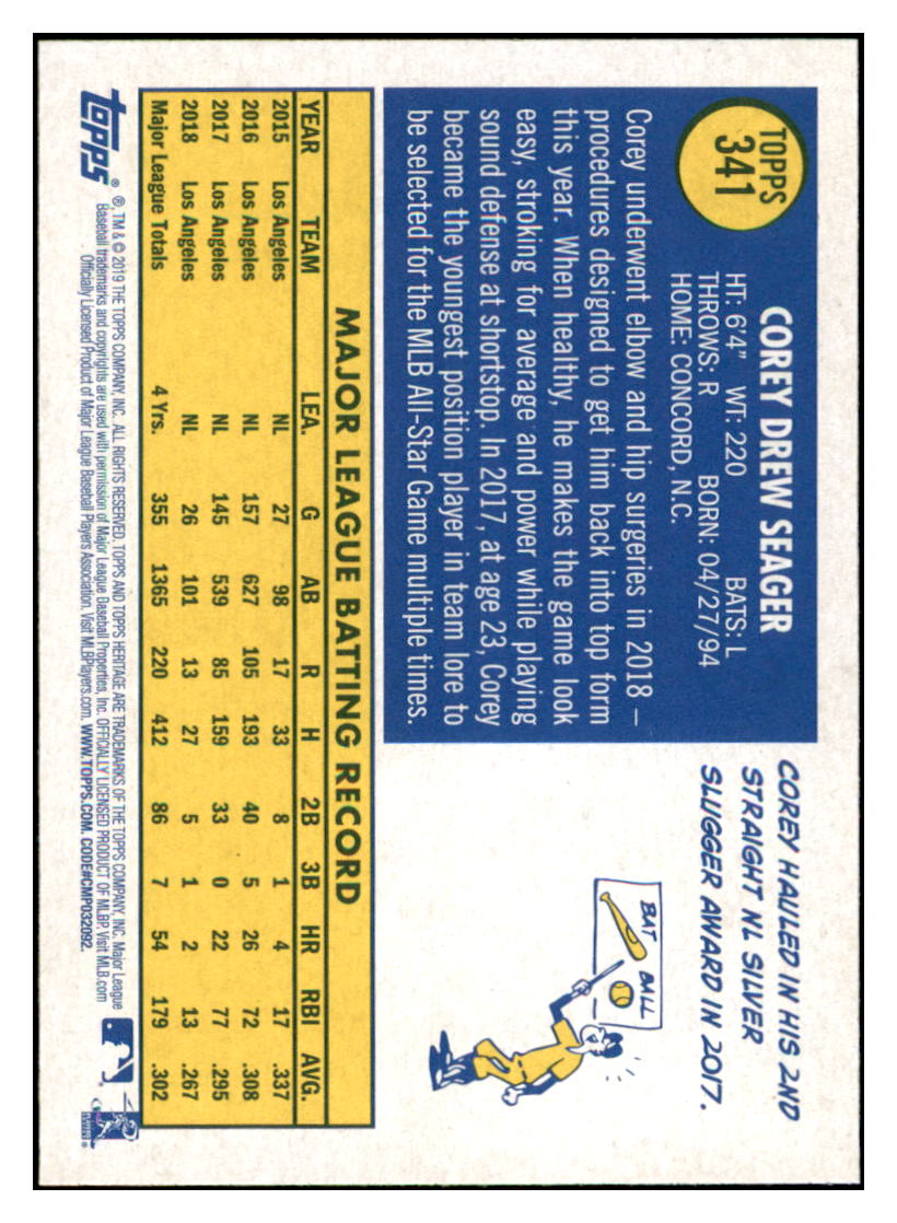 2019 Topps Heritage Corey Seager    Los Angeles Dodgers #341 Baseball
  card    TMH1B simple Xclusive Collectibles