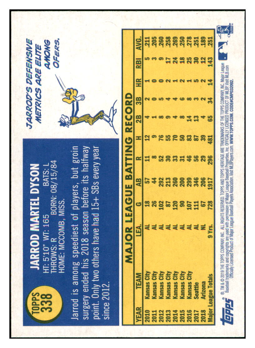 2019 Topps Heritage Jarrod Dyson Arizona Diamondbacks #338 Baseball
card TMH1B simple Xclusive Collectibles