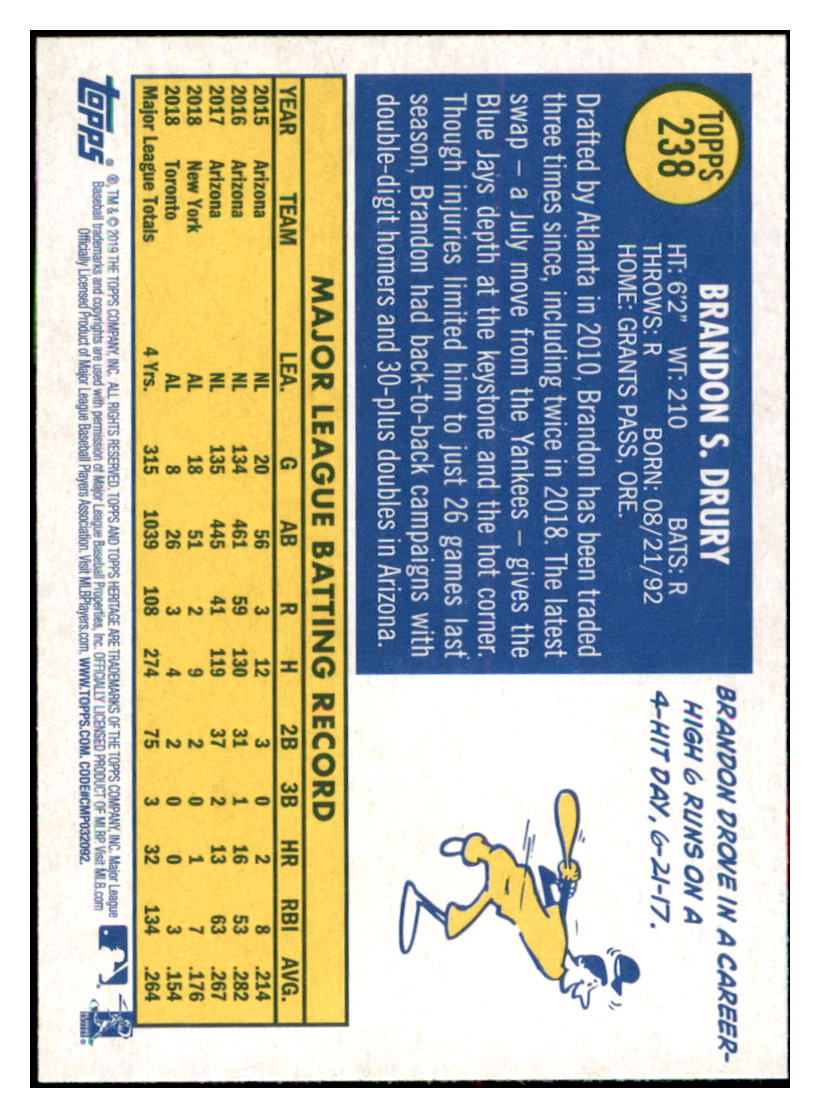 2019 Topps Heritage Brandon Drury    Toronto Blue Jays #238 Baseball card    TMH1B simple Xclusive Collectibles   