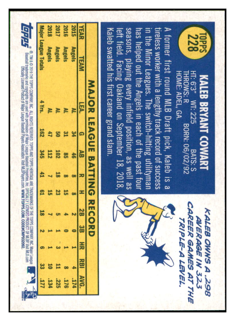 2019 Topps Heritage Kaleb Cowart Los Angeles Angels #228 Baseball
card TMH1B simple Xclusive Collectibles