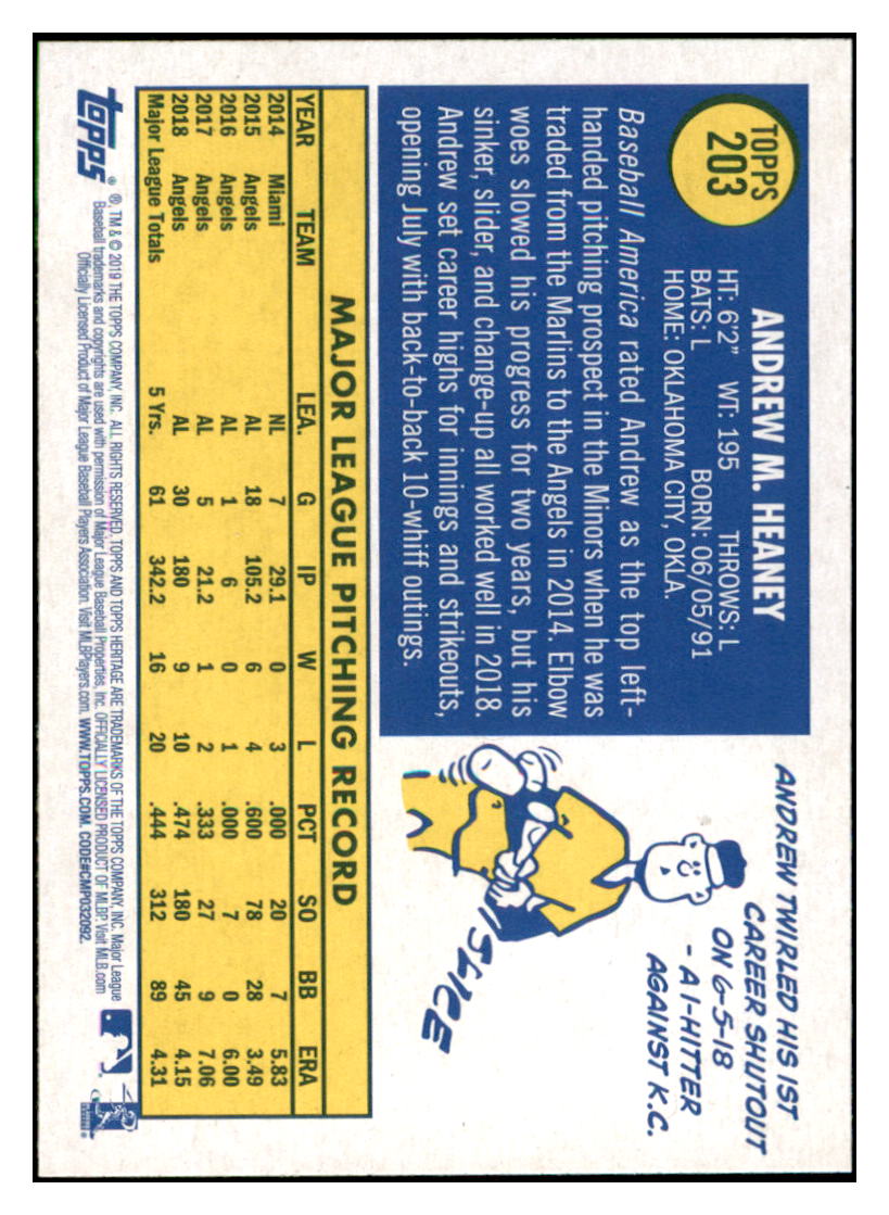 2019 Topps Heritage Andrew Heaney Los Angeles Angels #203 Baseball
card TMH1B simple Xclusive Collectibles