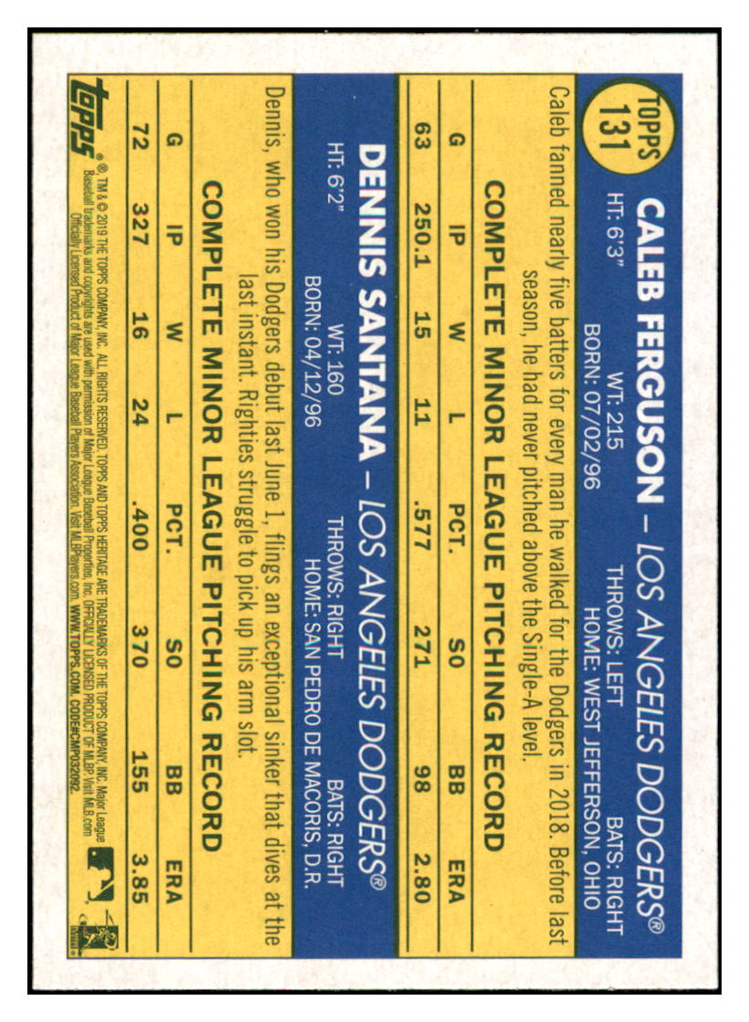 2019 Topps Heritage Dennis Santana /
Caleb Ferguson CPC, RC, RS Los
Angeles Dodgers #131 Baseball card
TMH1B simple Xclusive Collectibles