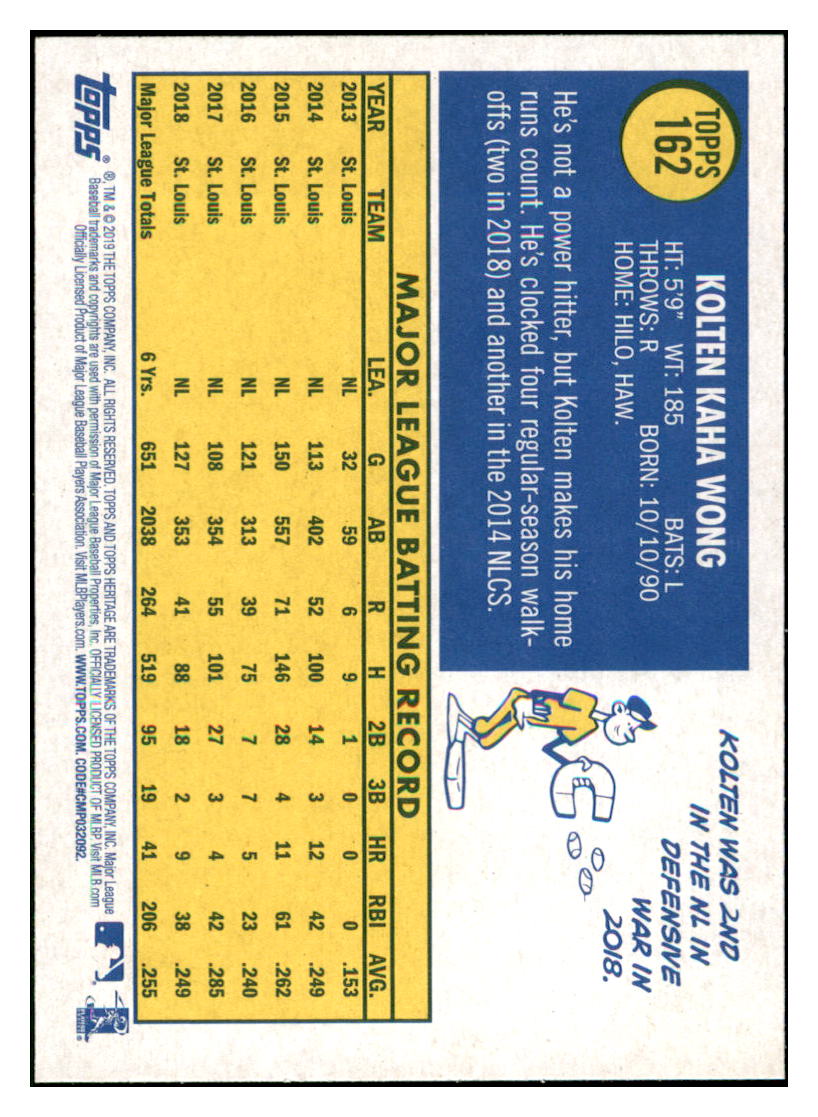2019 Topps Heritage Kolten Wong St. Louis Cardinals #162 Baseball
card TMH1B simple Xclusive Collectibles