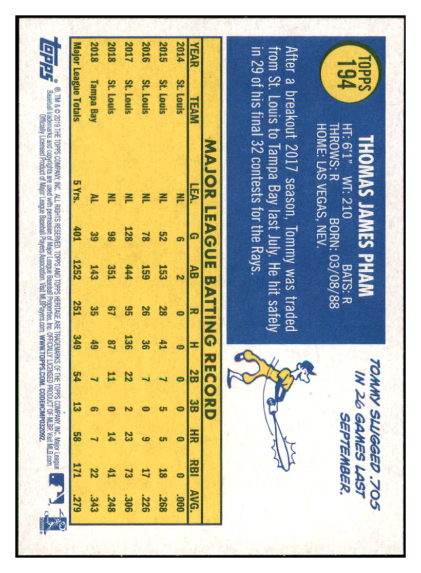 2019 Topps Heritage Tommy Pham    Tampa Bay Rays #194 Baseball card    TMH1B_1a simple Xclusive Collectibles