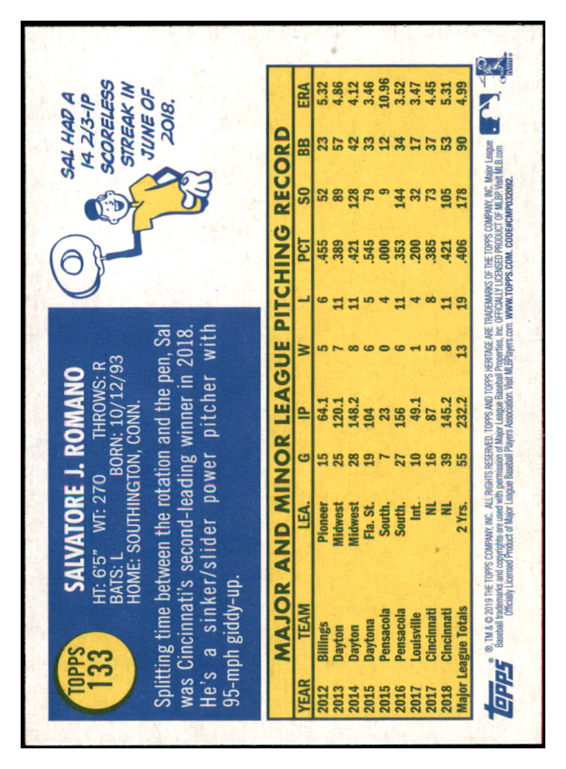 2019 Topps Heritage Sal Romano Cincinnati Reds #133 Baseball card TMH1B_1a simple Xclusive Collectibles