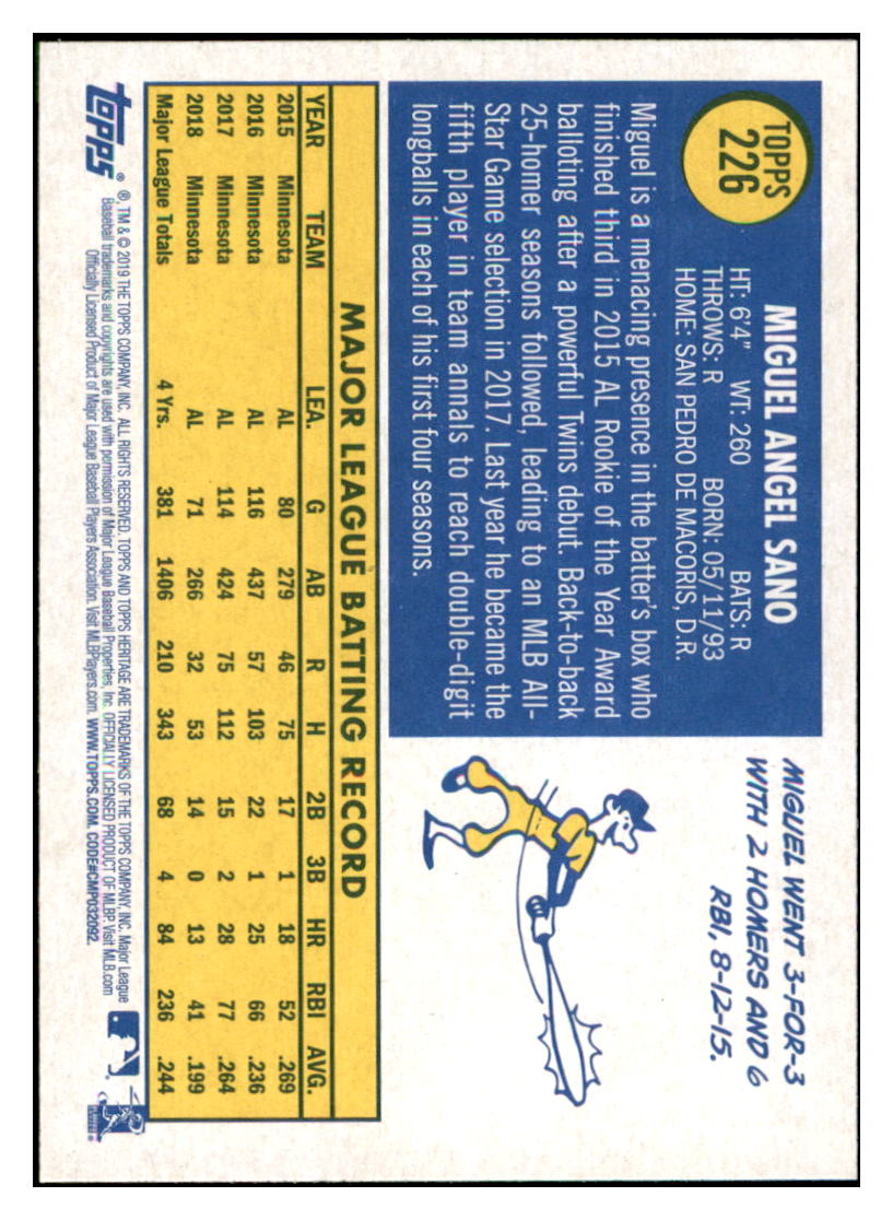 2019 Topps Heritage Miguel Sano Minnesota Twins #226 Baseball card TMH1B simple Xclusive Collectibles