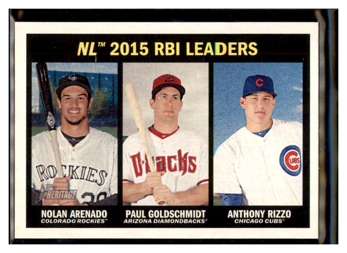 2016 Topps Heritage Nolan
  Arenado / Paul Goldschmidt / Anthony Rizzo LL   Colorado Rockies / Arizona Diamondbacks /
  Chicago Cubs  Baseball Card DPT1B simple Xclusive Collectibles