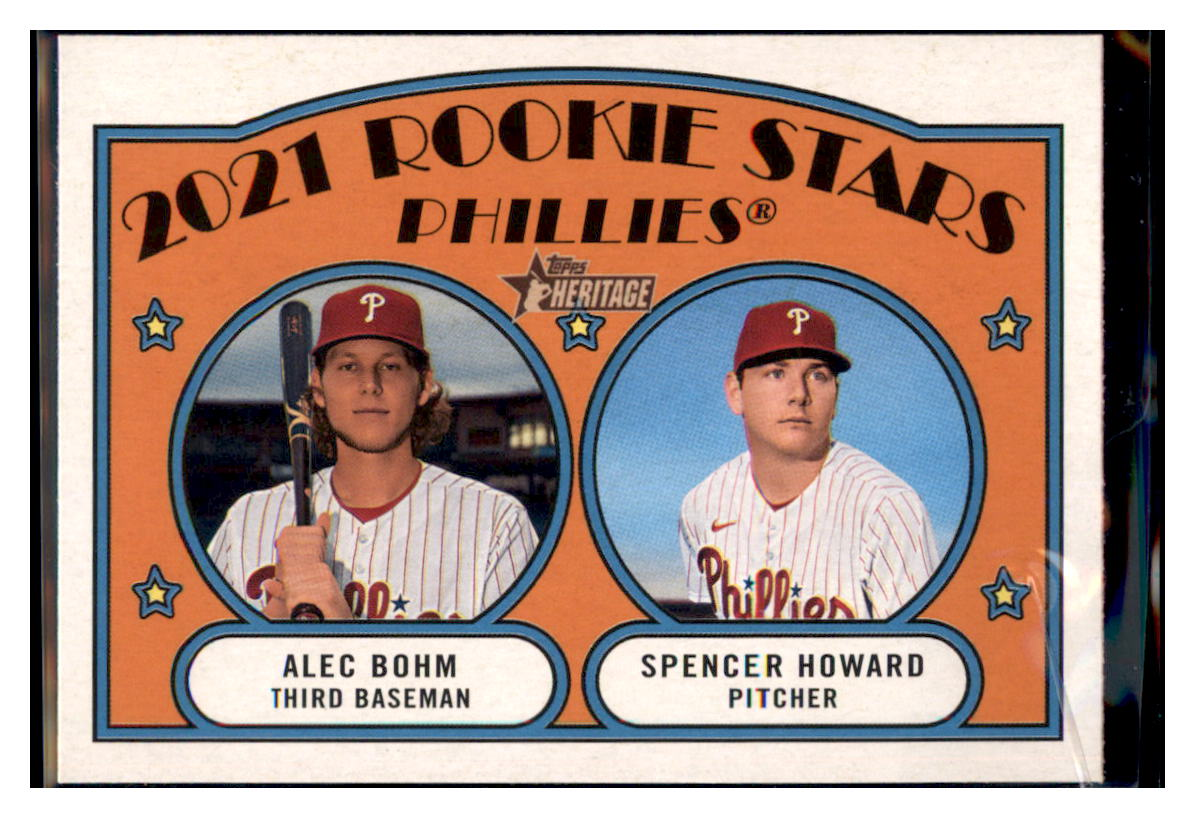 2021 Topps Heritage 2021
  Rookie Stars - Phillies -Alec Bohm / Spencer Howard RC   Philadelphia Phillies Baseball Card GMMGA simple Xclusive Collectibles