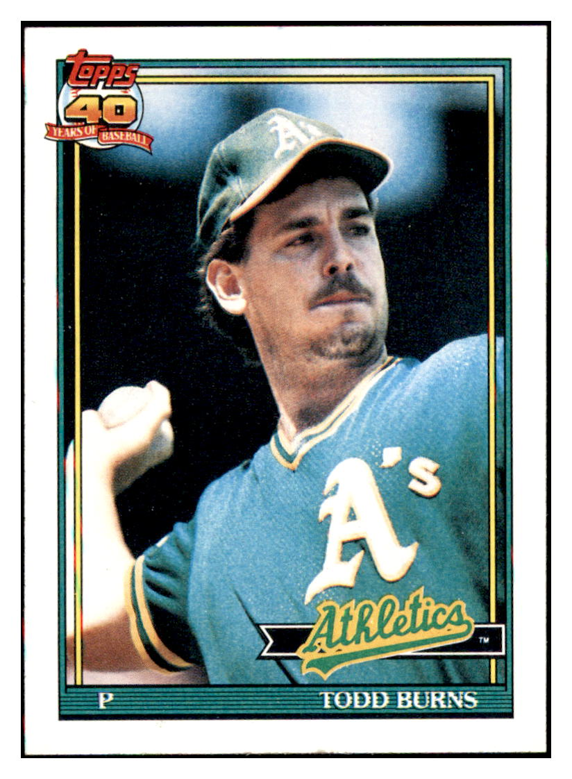 1991 Topps Todd Burns    Oakland Athletics Baseball Card GMMGC simple Xclusive Collectibles