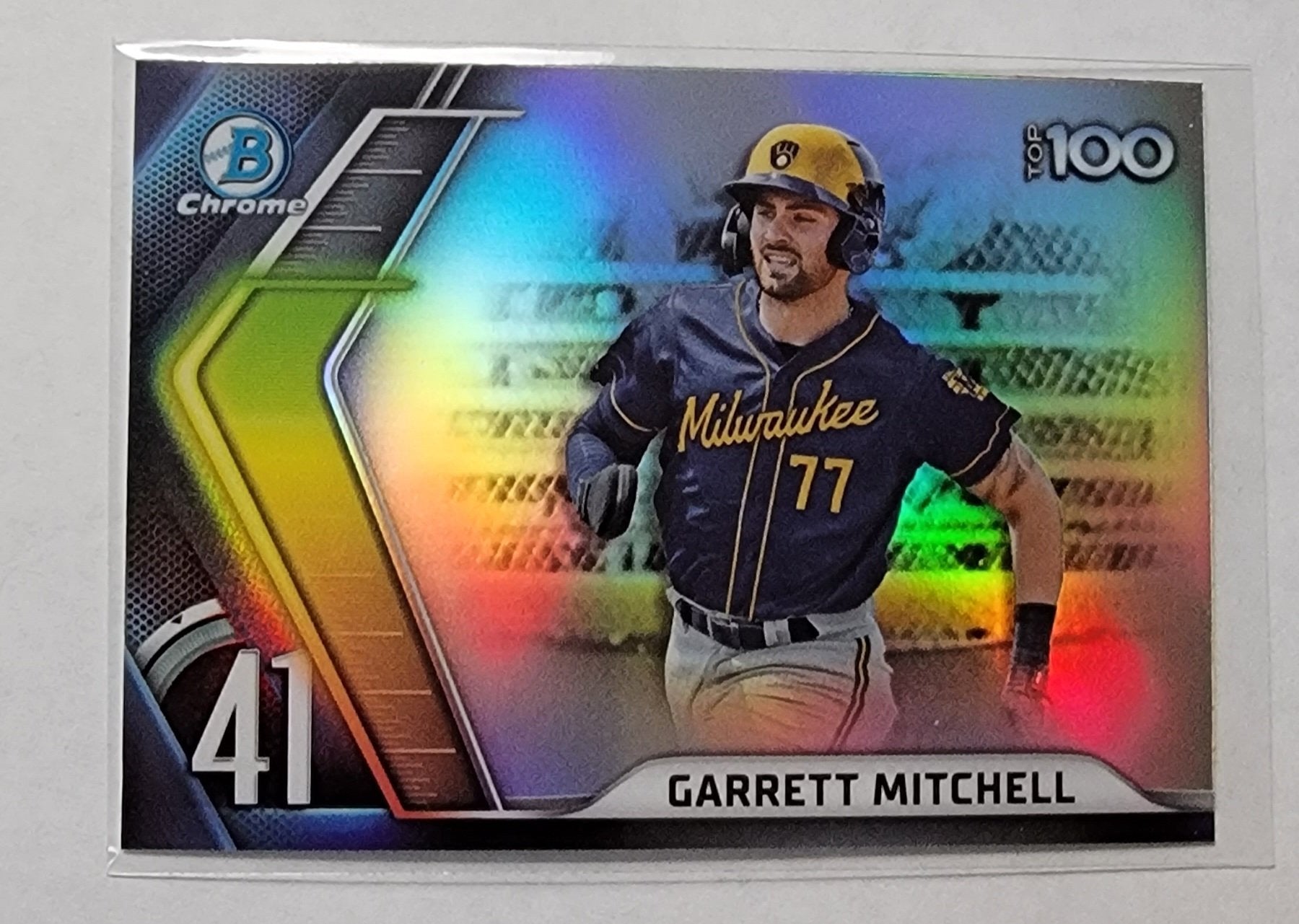 2022 Bowman Chrome Garrett Mitchell Top 100 Refractor Baseball Card AVM1 simple Xclusive Collectibles