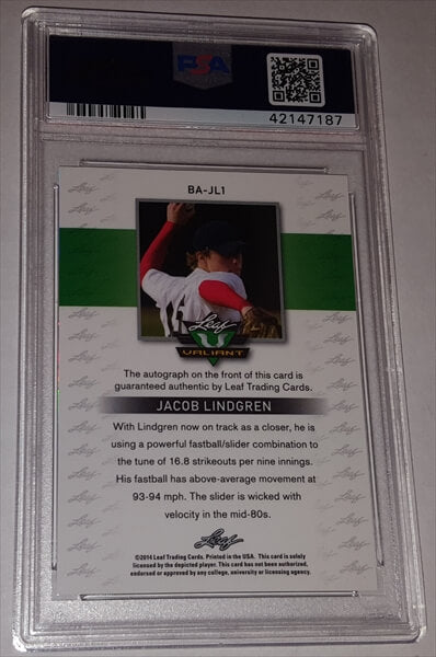 2014 Leaf Valiant Jacob Lindgren Dual Graded 10 Autographed Prospect Baseball Card simple Xclusive Collectibles