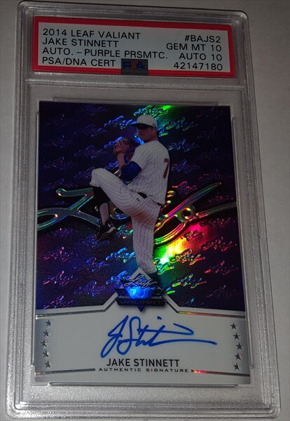 2014 Leaf Valiant Jake Stinnett Dual Graded 10 Autographed Purple Prismatic Baseball Card simple Xclusive Collectibles