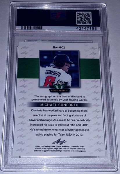 2014 Leaf Valiant Michael Conforto Dual Graded 10/9 Autographed Prospect Baseball Card simple Xclusive Collectibles