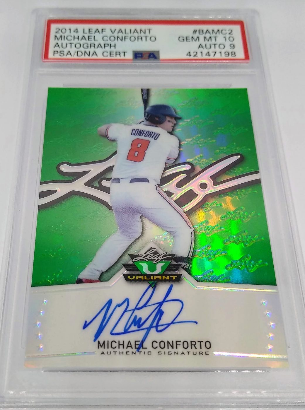 2014 Leaf Valiant Michael Conforto Draft Green Autographed PSA Dual Graded 10/9 Baseball Card simple Xclusive Collectibles