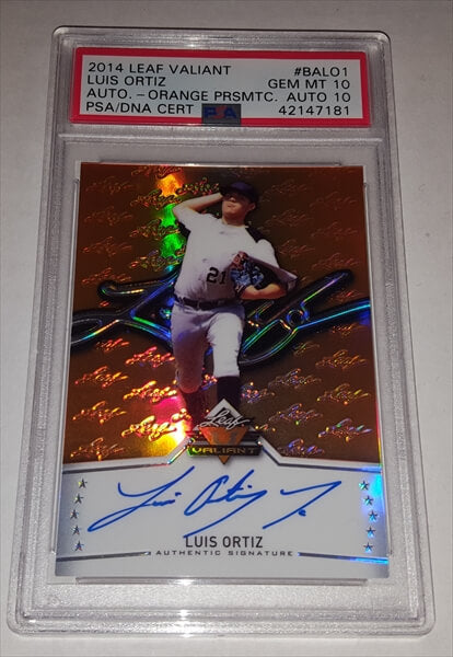 2014 Leaf Valiant Luis Ortiz Orange Prismatic Dual Graded 10 Prospect Baseball Card simple Xclusive Collectibles