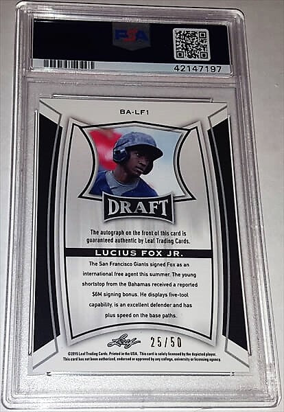 2015 Leaf Metal Draft Bronze Lucius Fox Jr. PSA Dual Graded 10 Autographed Baseball Card simple Xclusive Collectibles