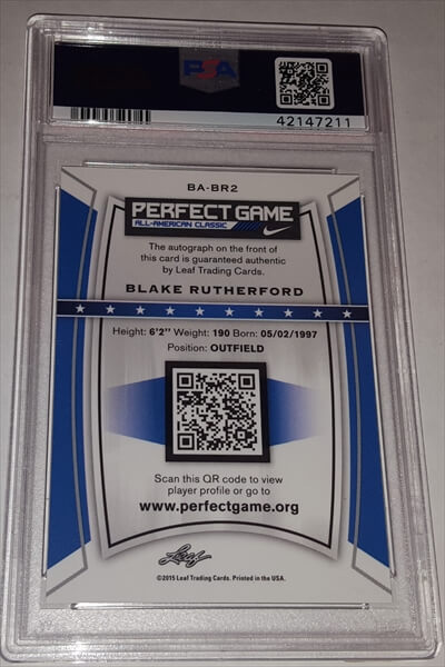 2015 Leaf Metal Draft Bronze Blake Rutherford PSA Dual Graded 10/9 Autographed Baseball Card simple Xclusive Collectibles
