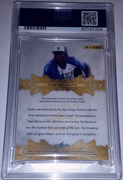 2015 Leaf Ultimate Draft Bronze Austin Smith PSA Dual Graded 10 Autographed Baseball Card simple Xclusive Collectibles