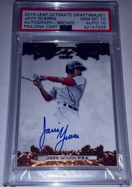 2015 Leaf Ultimate Draft Bronze Javier Guerra PSA Dual Graded 10 Autographed Baseball Card simple Xclusive Collectibles