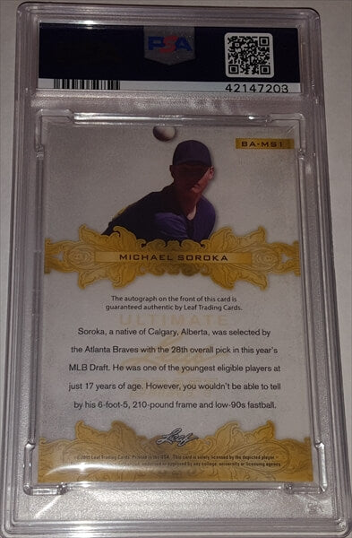2015 Leaf Ultimate Draft Bronze Michael Soroka PSA Dual Graded 10 Autographed Baseball Card simple Xclusive Collectibles