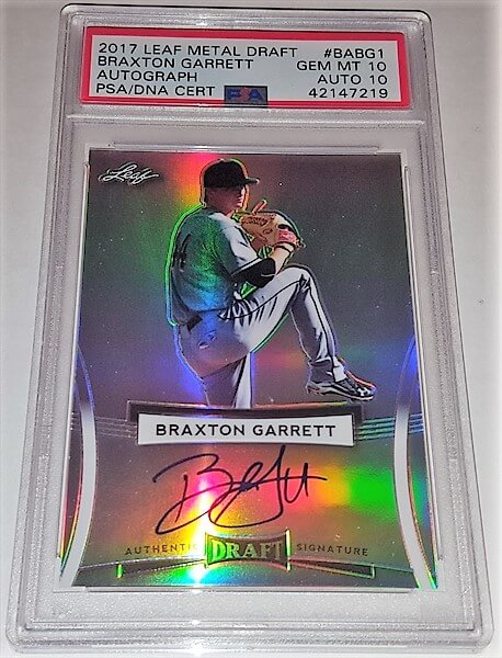 2017 Leaf Metal Draft Braxton Garrett Dual Graded Autographed Baseball Card simple Xclusive Collectibles