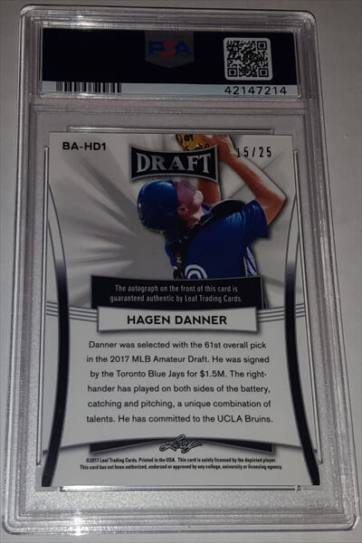 2017 Leaf Metal Draft Hagen Daner Dual Graded Autographed Baseball Card (Copy) simple Xclusive Collectibles
