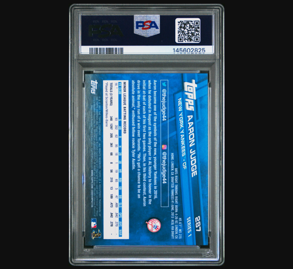 2017 Topps Aaron Judge #287 PSA 9 New York Yankees Rookie Card back