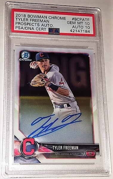 2018 Bowman Chrome Prospects Tyler Freeman Dual Graded Autographed Baseball Card simple Xclusive Collectibles